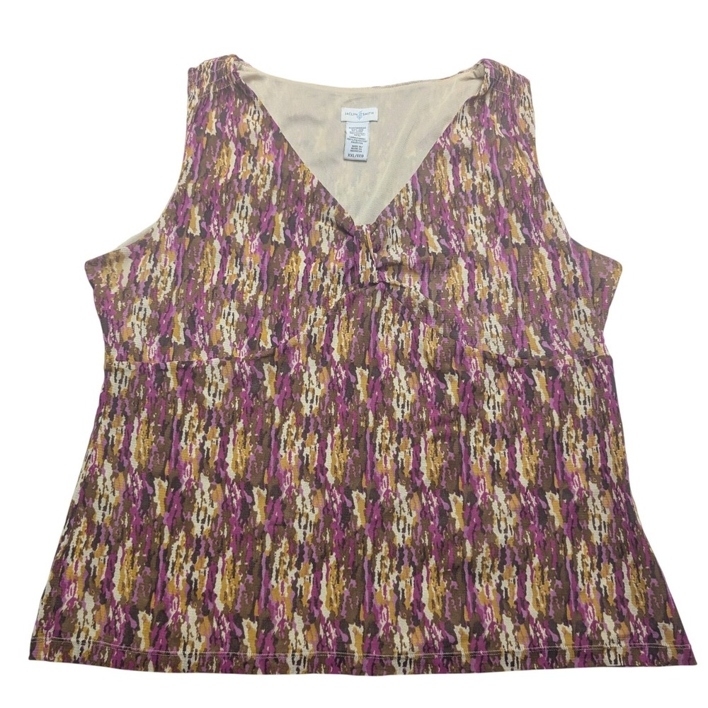 Jaclyn Smith Tank Top Womens XXL Purple Abstract V-Neck Empire Waist Lined